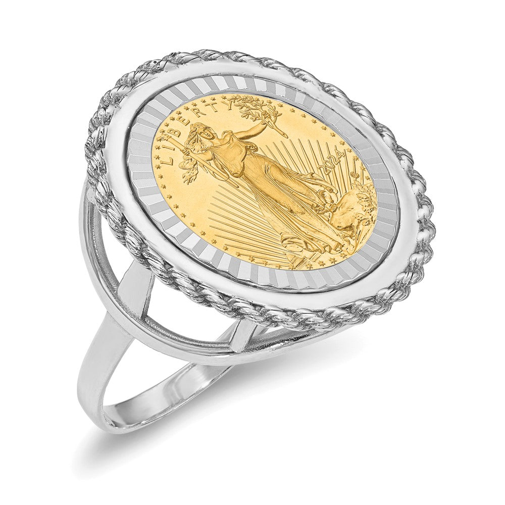 14kw Ladies' Textured D/C Rope Mounted 1/10oz AM Eagle Coin Bezel Ring