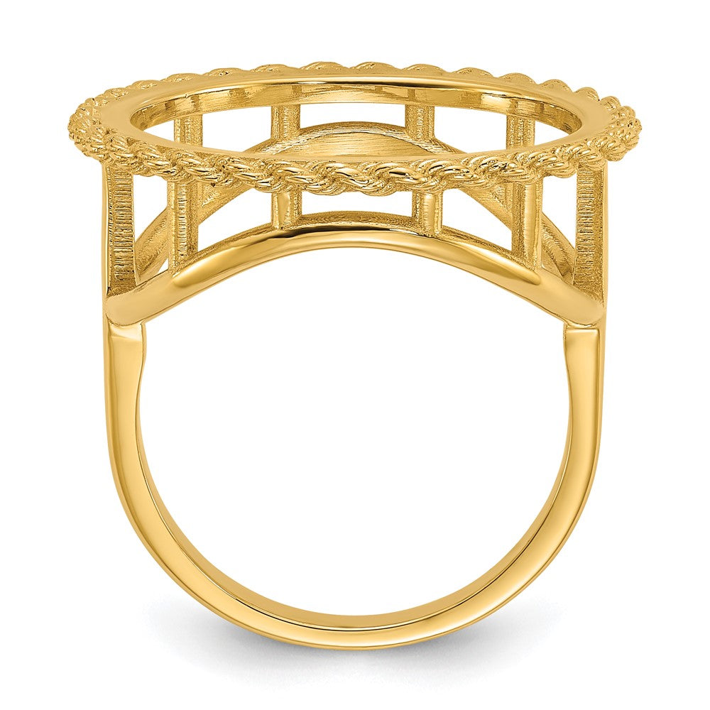 14k Ladies' Polished and Textured Rope Edge 16.5mm Coin Bezel Ring