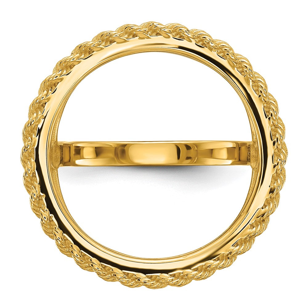 14k Ladies' Polished and Textured Rope Edge 16.5mm Coin Bezel Ring
