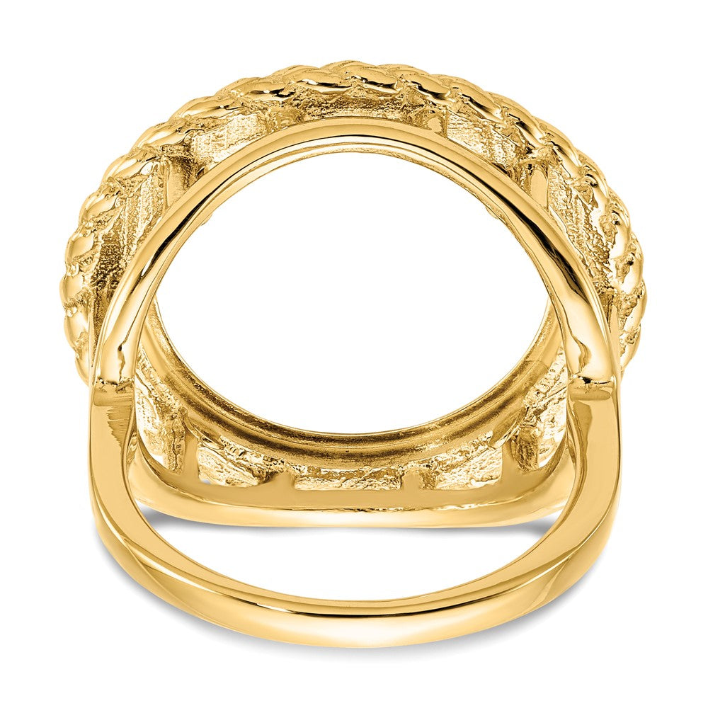 14k Ladies' Polished and Textured Rope Edge 16.5mm Coin Bezel Ring