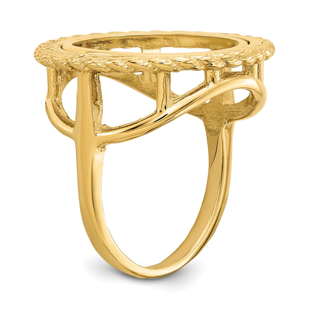 14k Ladies' Polished and Textured Rope Edge 16.5mm Coin Bezel Ring