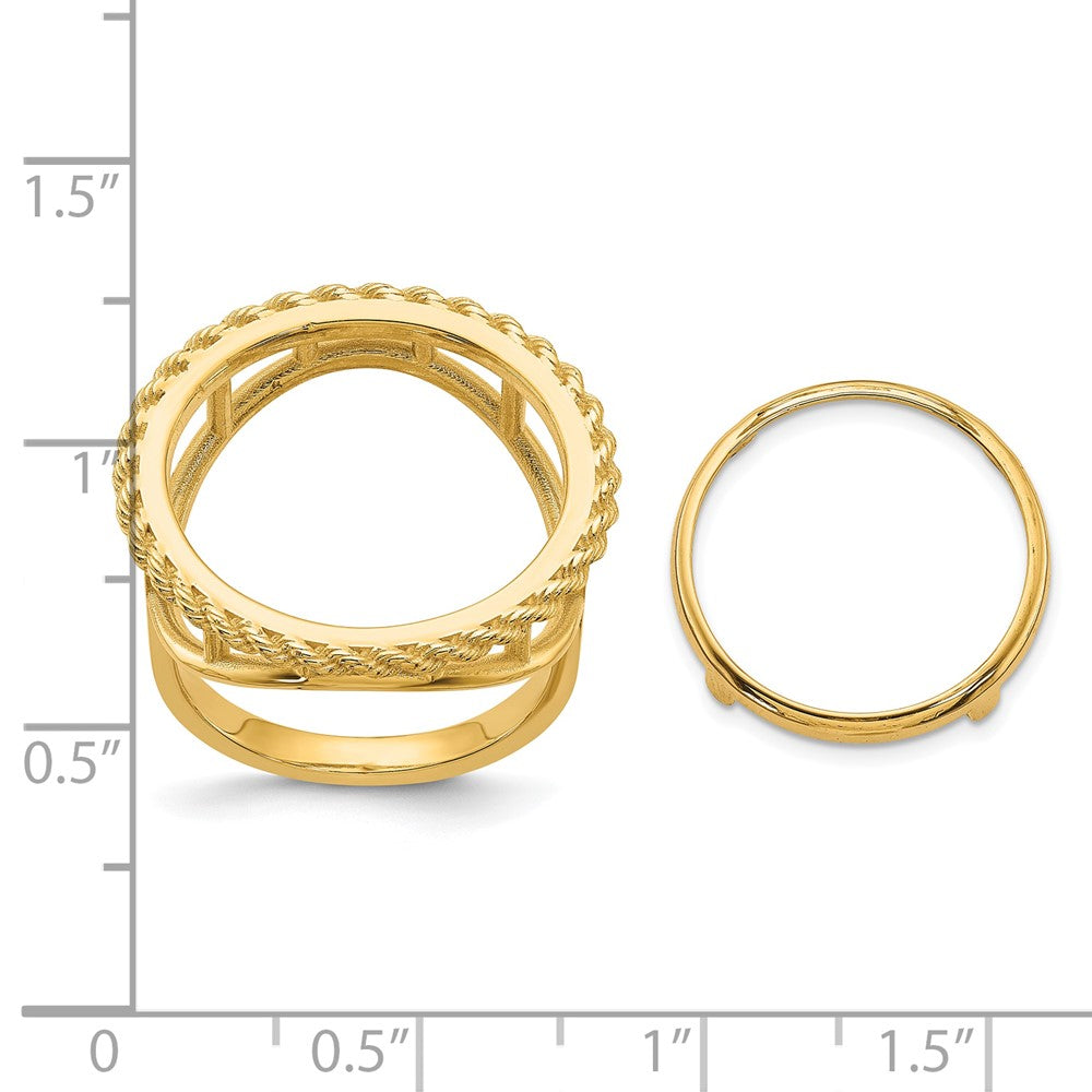 14k Ladies' Polished and Textured Rope Edge 16.5mm Coin Bezel Ring