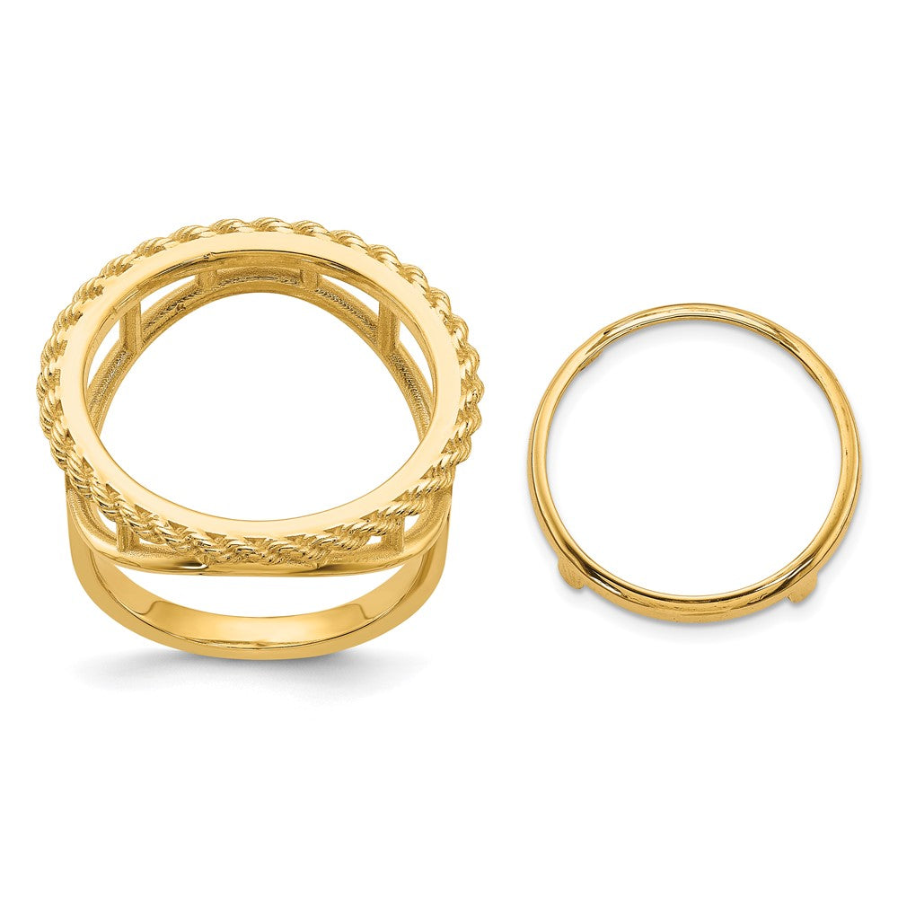 14k Ladies' Polished and Textured Rope Edge 16.5mm Coin Bezel Ring