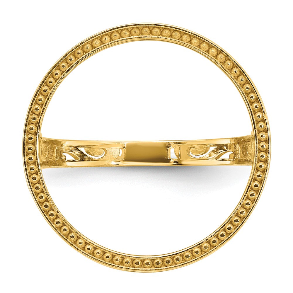 14k Ladies' Polished D/C Filigree & Beaded 16.5mm Coin Bezel Ring