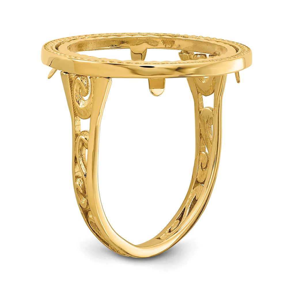 14k Ladies' Polished D/C Filigree & Beaded 16.5mm Coin Bezel Ring