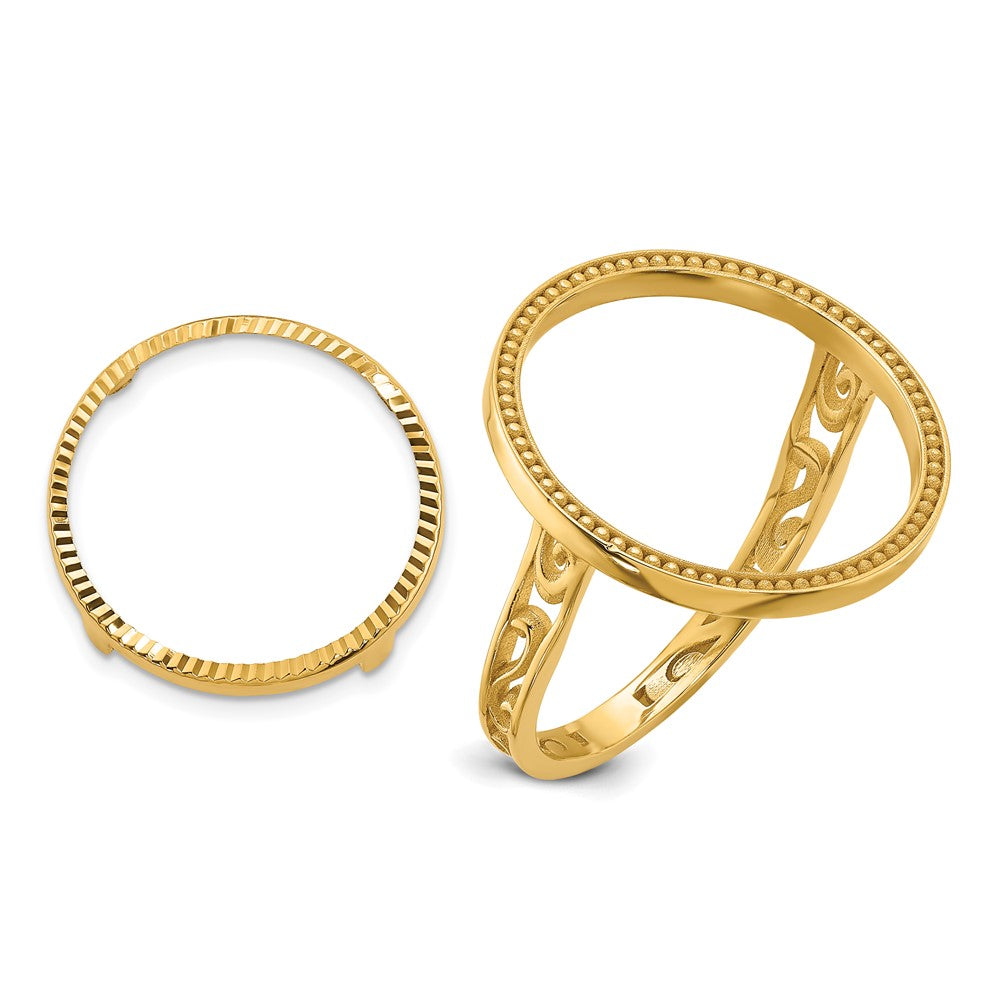 14k Ladies' Polished D/C Filigree & Beaded 16.5mm Coin Bezel Ring