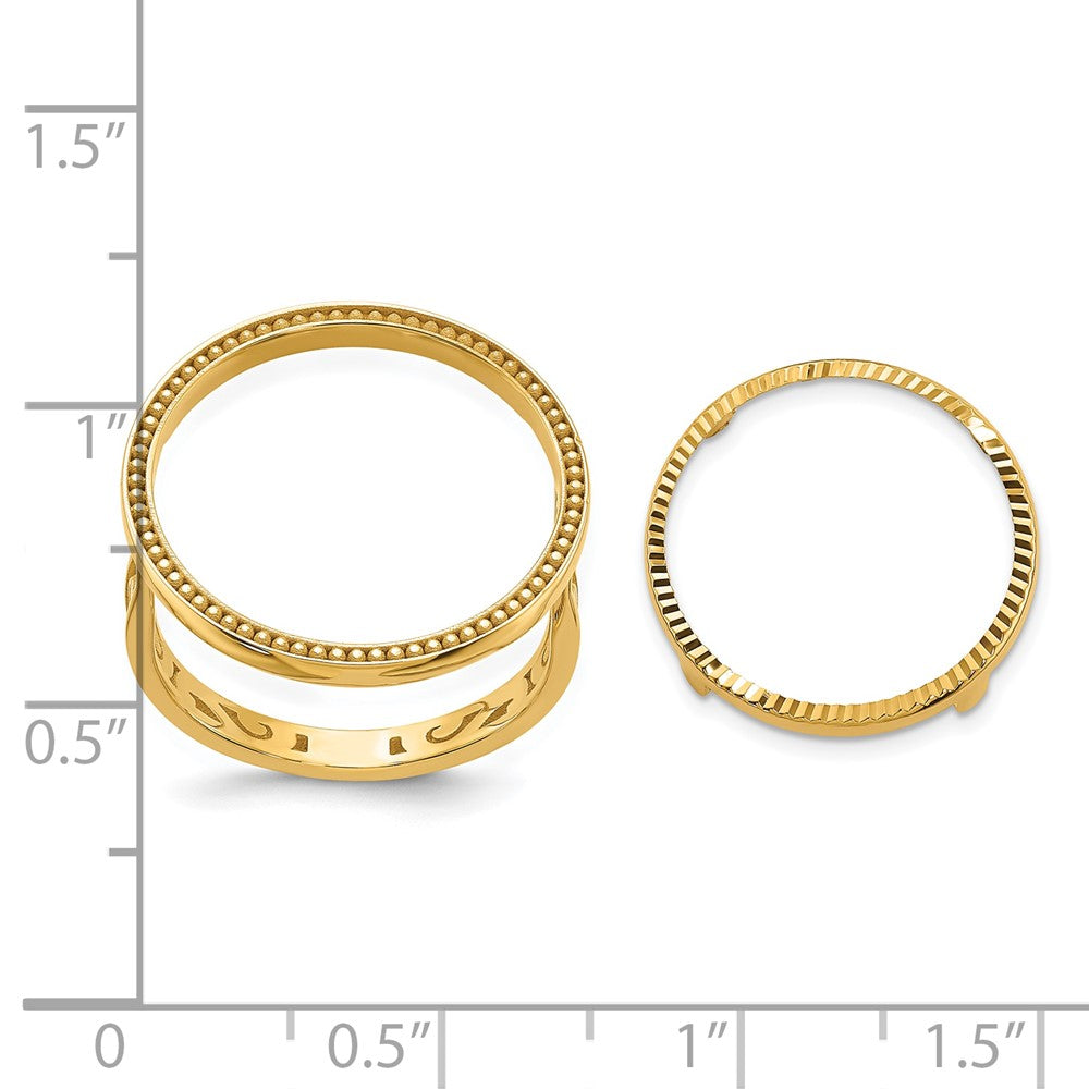 14k Ladies' Polished D/C Filigree & Beaded 16.5mm Coin Bezel Ring