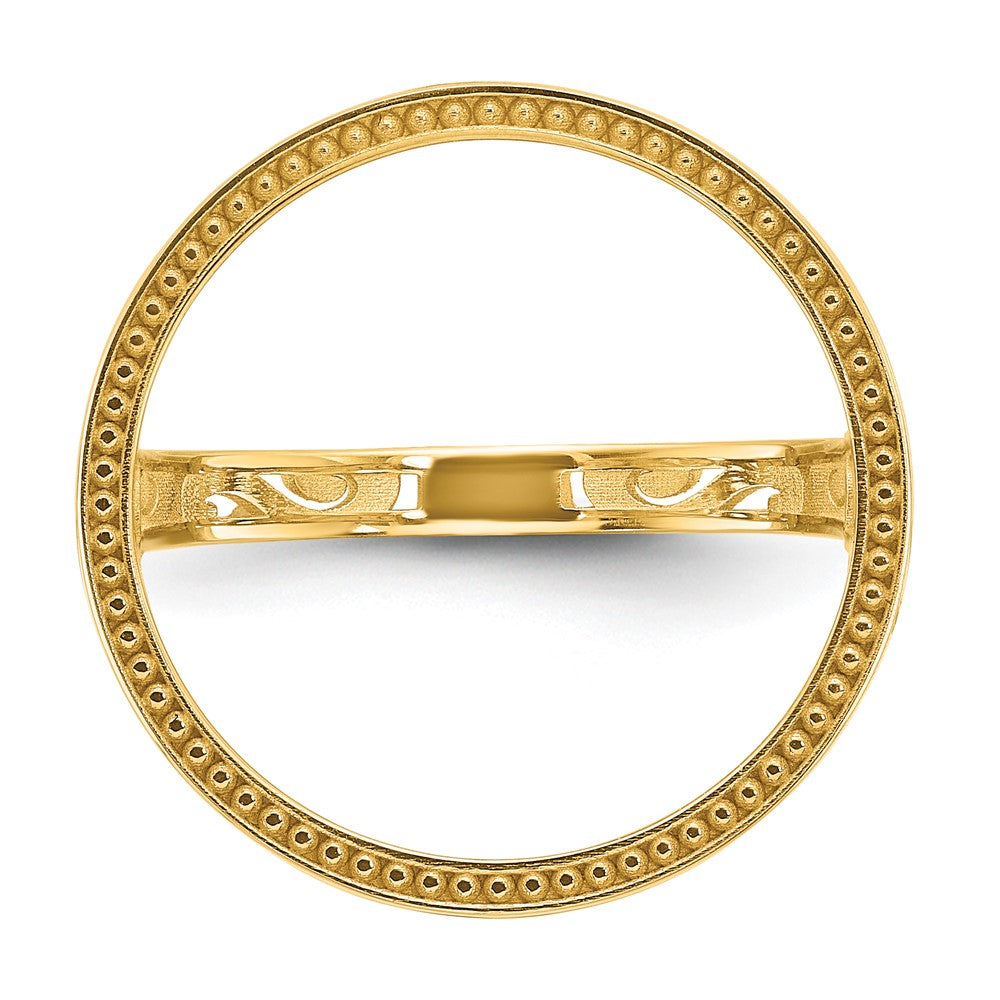 14k Ladies' Polished Filigree & Beaded 16.5mm Coin Bezel Ring