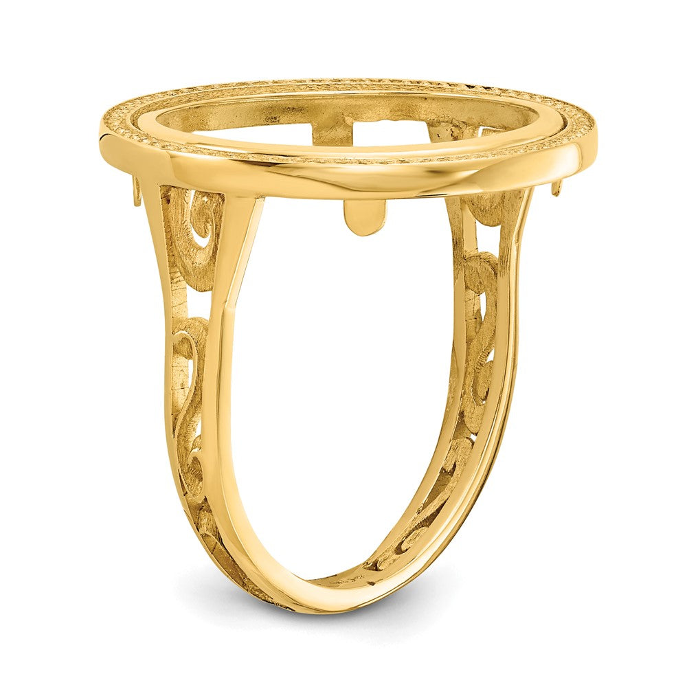 14k Ladies' Polished Filigree & Beaded 16.5mm Coin Bezel Ring