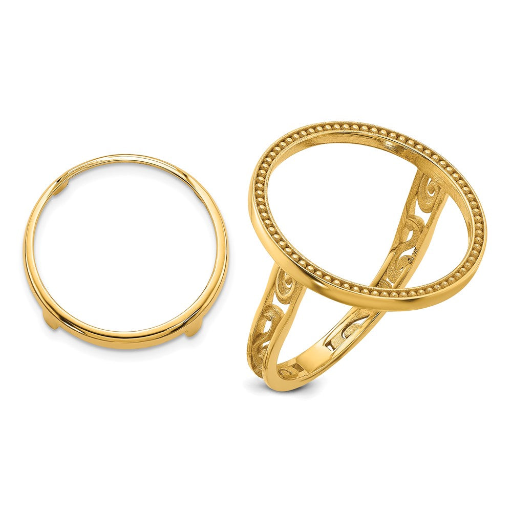14k Ladies' Polished Filigree & Beaded 16.5mm Coin Bezel Ring