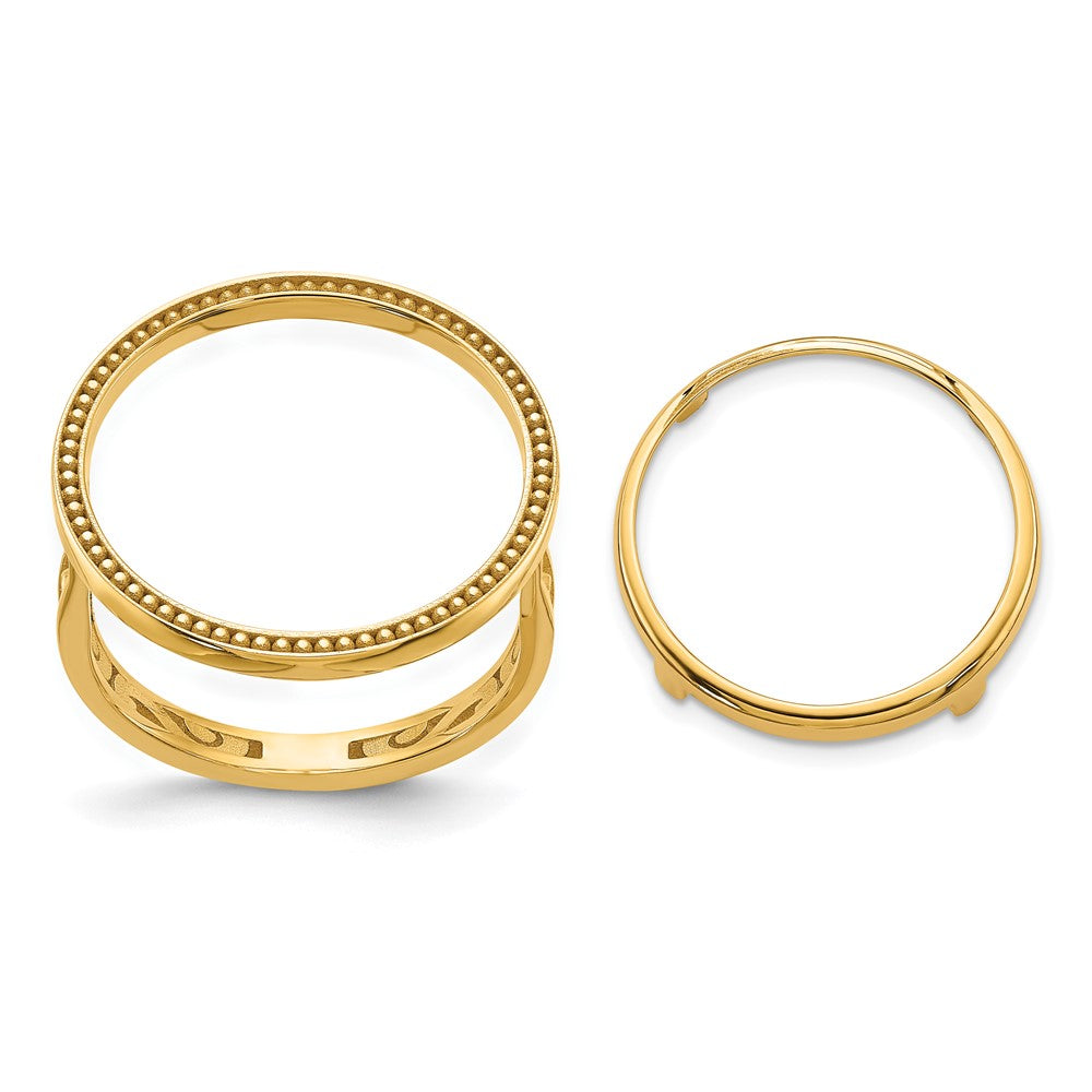 14k Ladies' Polished Filigree & Beaded 16.5mm Coin Bezel Ring