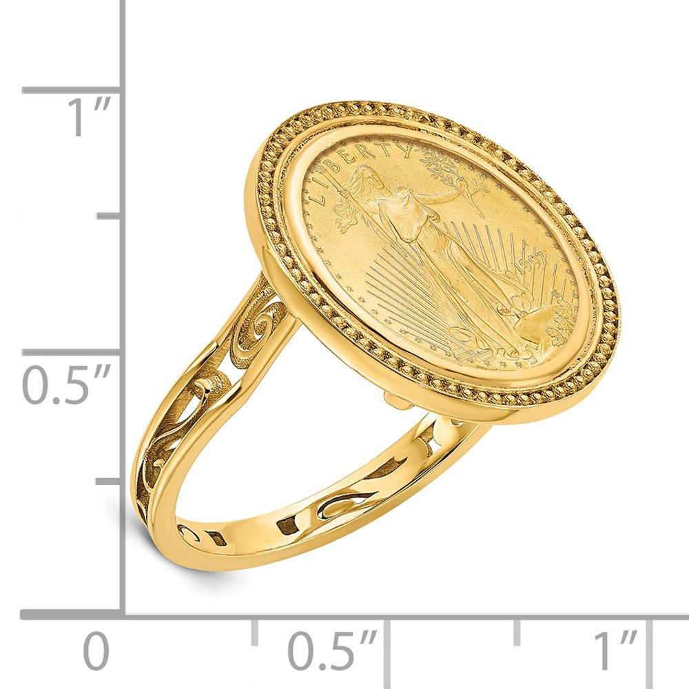 14k Ladies' Polished & Beaded Mounted 1/10oz AM Eagle Coin Bezel Ring