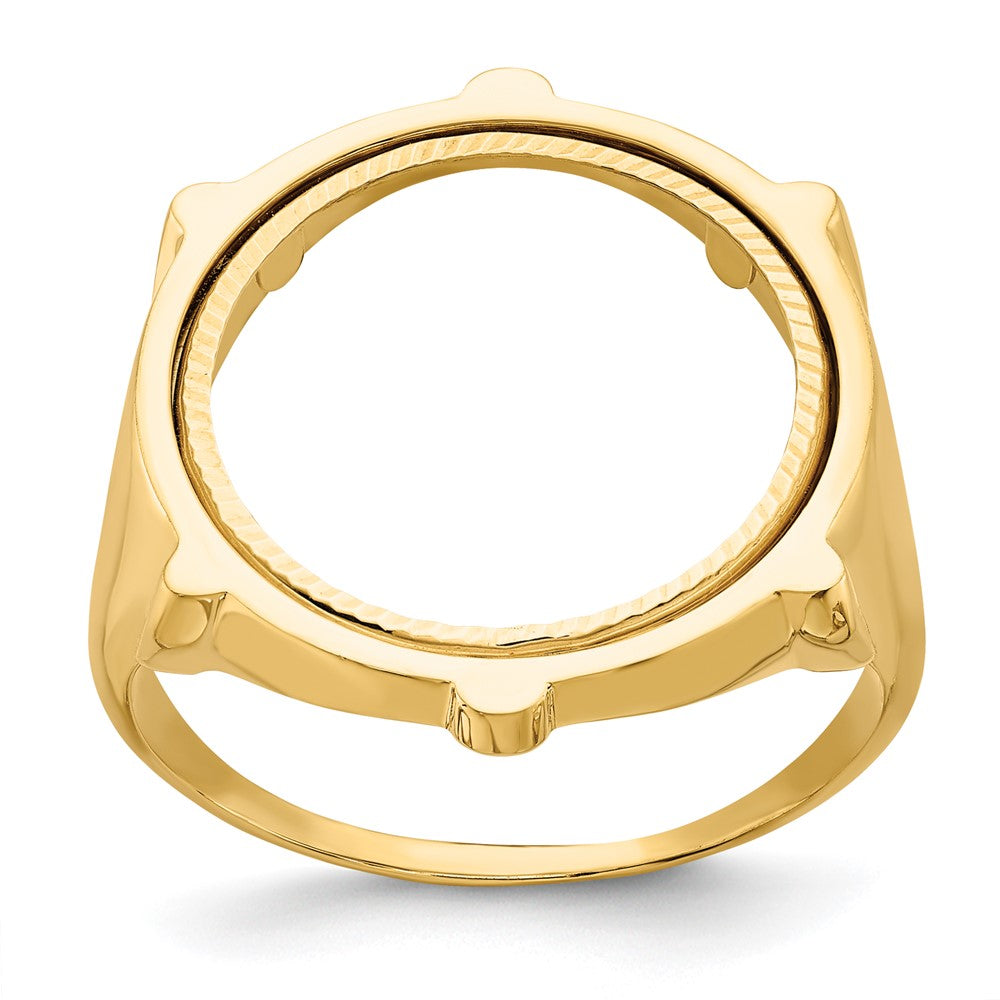 14k Men's Polished & Diamond-cut Fluted 16.5mm Coin Bezel Ring