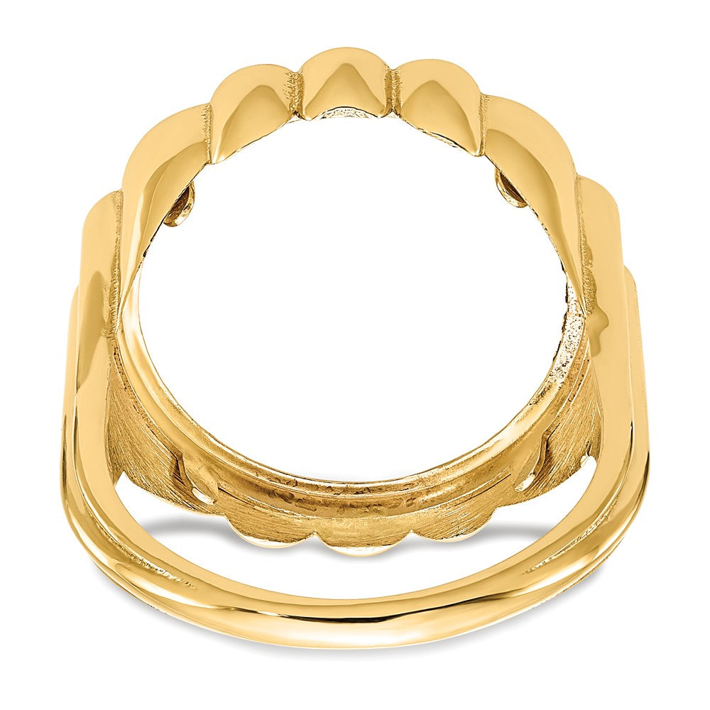 14k Ladies' Polished and Diamond-cut Fluted 16.5mm Coin Bezel Ring