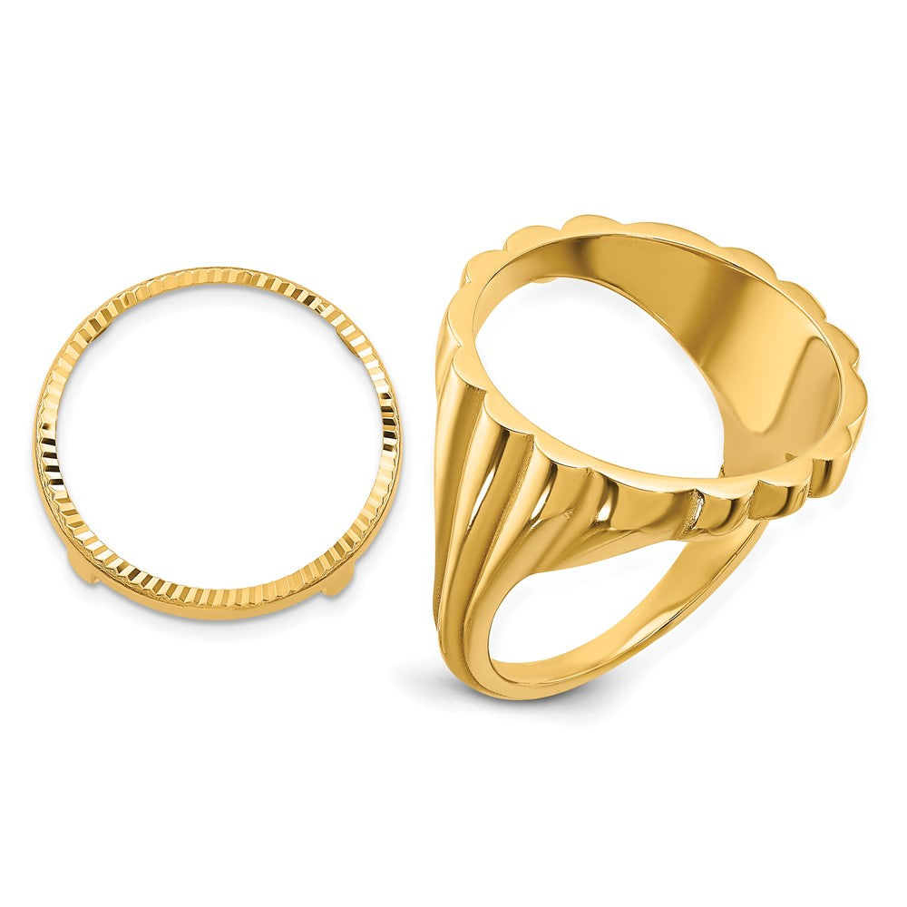 14k Ladies' Polished and Diamond-cut Fluted 16.5mm Coin Bezel Ring