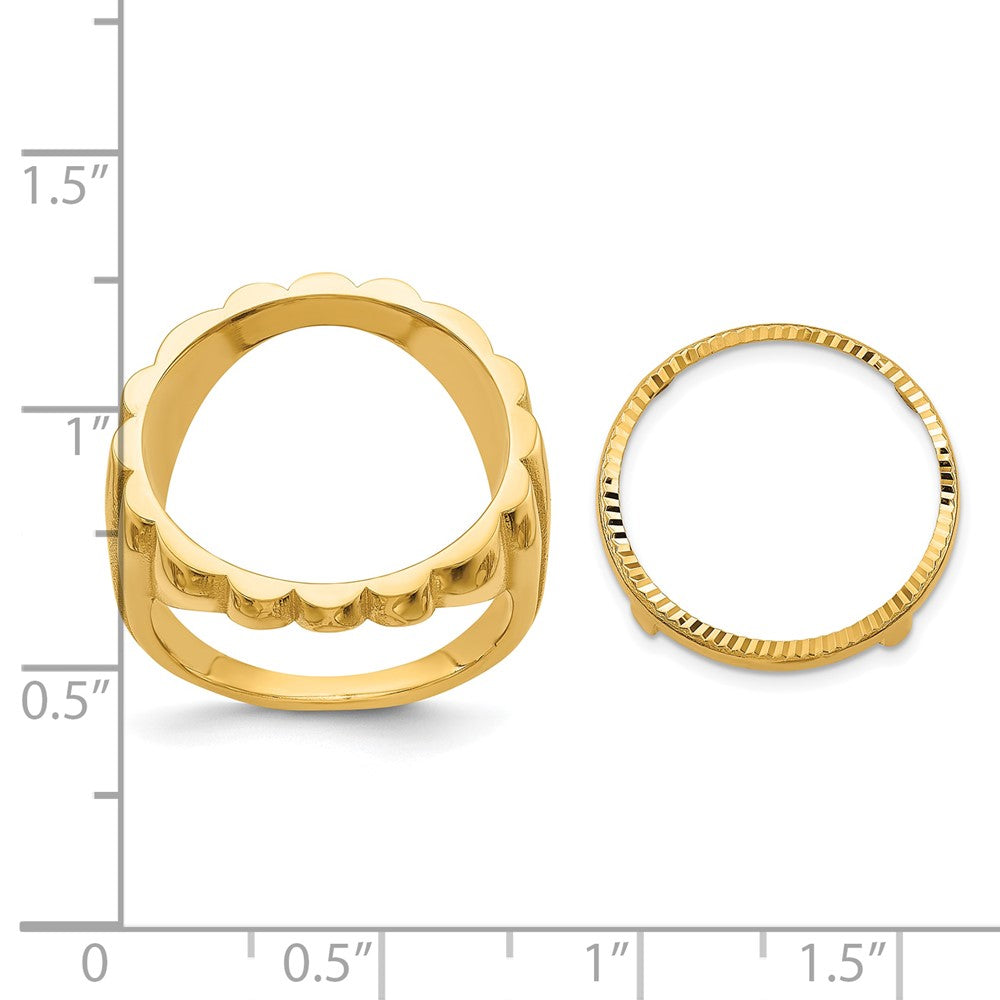 14k Ladies' Polished and Diamond-cut Fluted 16.5mm Coin Bezel Ring