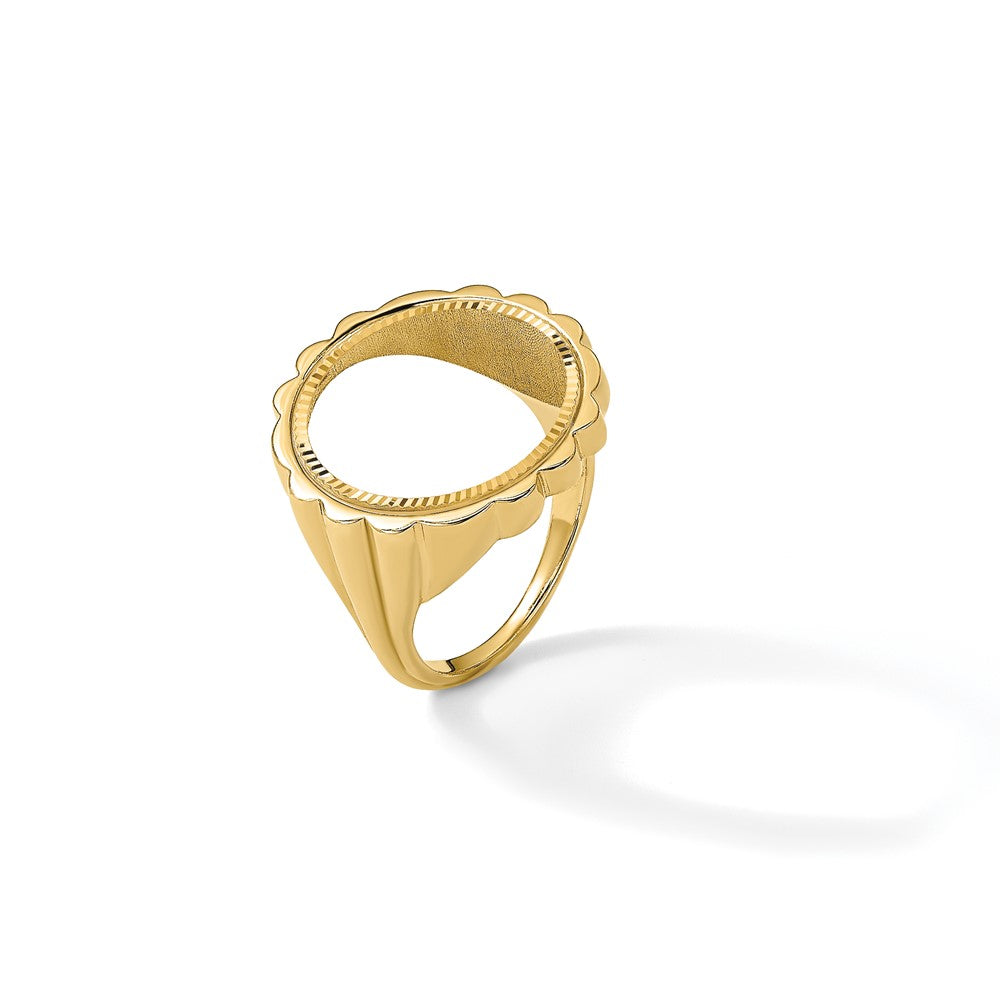 14k Ladies' Polished and Diamond-cut Fluted 16.5mm Coin Bezel Ring