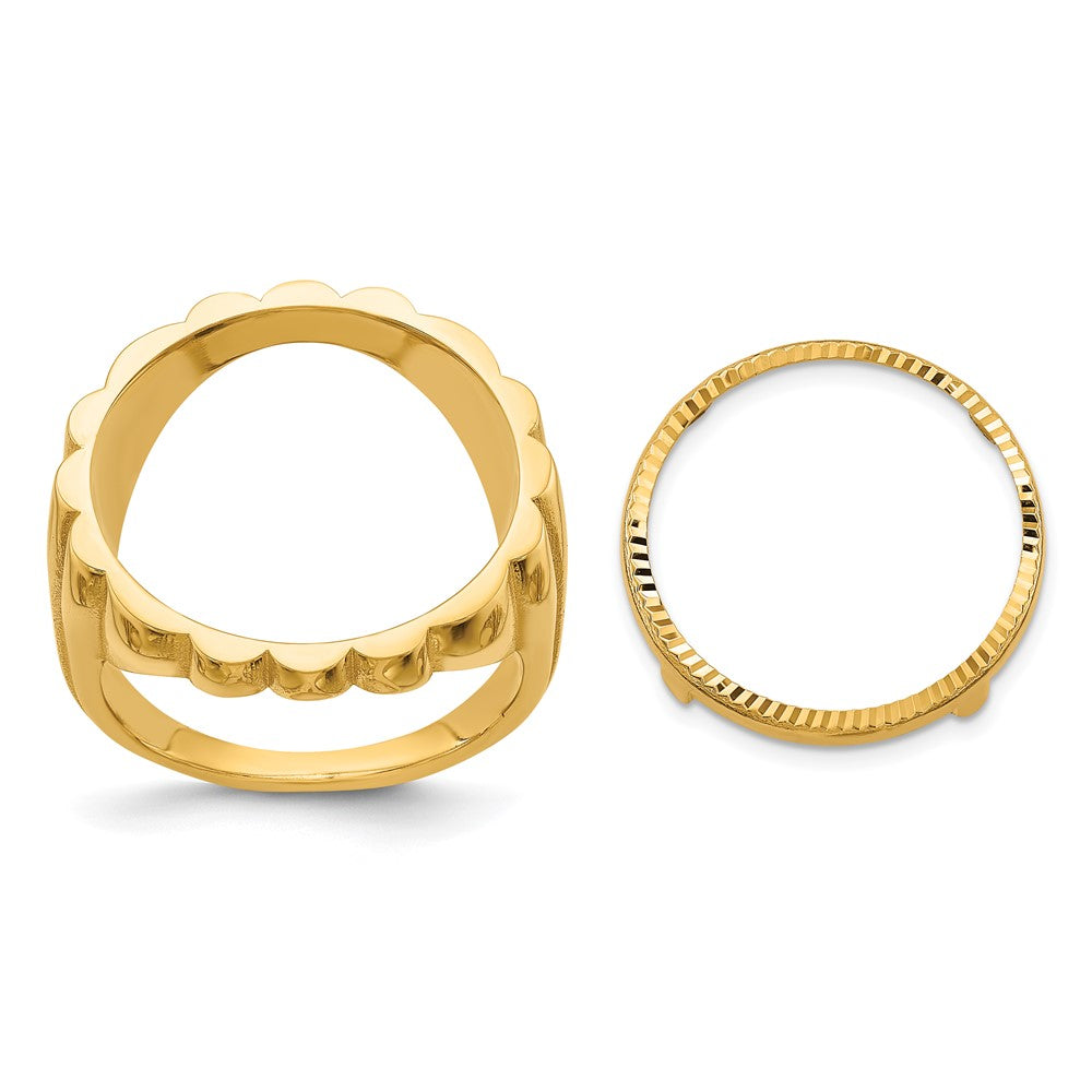 14k Ladies' Polished and Diamond-cut Fluted 16.5mm Coin Bezel Ring