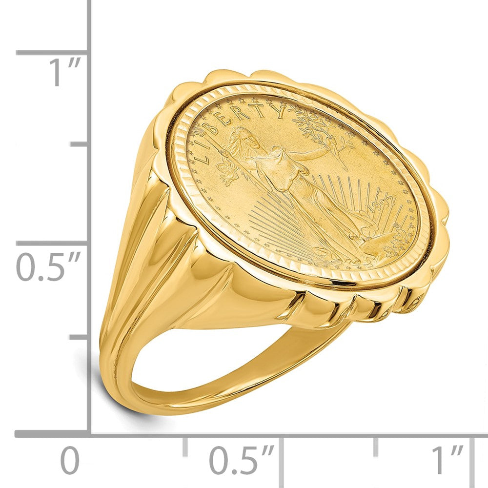 14k Ladies' Polished D/C Fluted Mounted 1/10oz AM Eagle Coin Bezel Ring