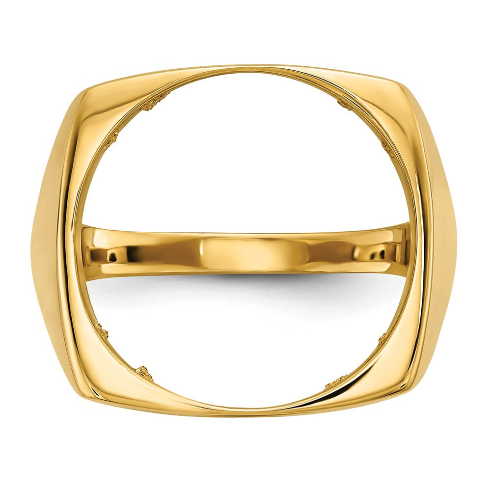 14k Men's Polished & Diamond-cut Square Shaped 16.5mm Coin Bezel Ring