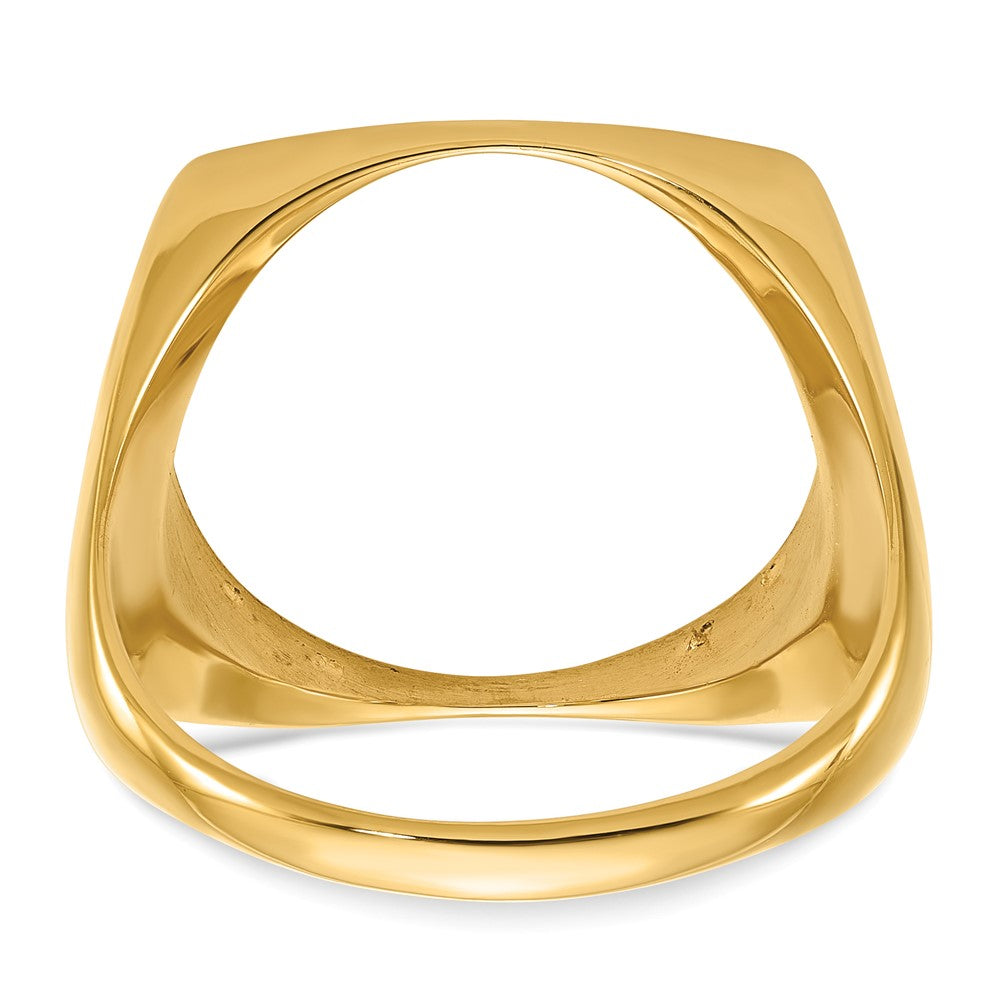 14k Men's Polished & Diamond-cut Square Shaped 16.5mm Coin Bezel Ring