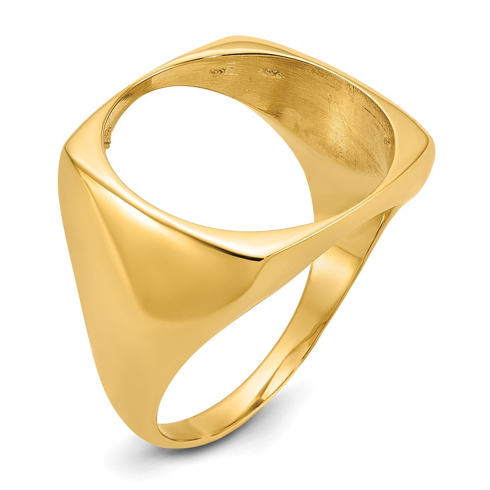 14k Men's Polished & Diamond-cut Square Shaped 16.5mm Coin Bezel Ring