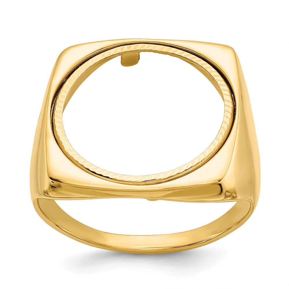 14k Men's Polished & Diamond-cut Square Shaped 16.5mm Coin Bezel Ring