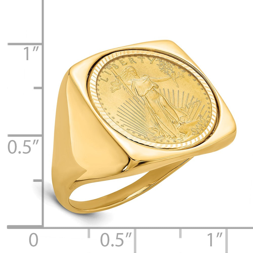 14k Men's Polished D/C Square Mounted 1/10oz AM Eagle Coin Bezel Ring