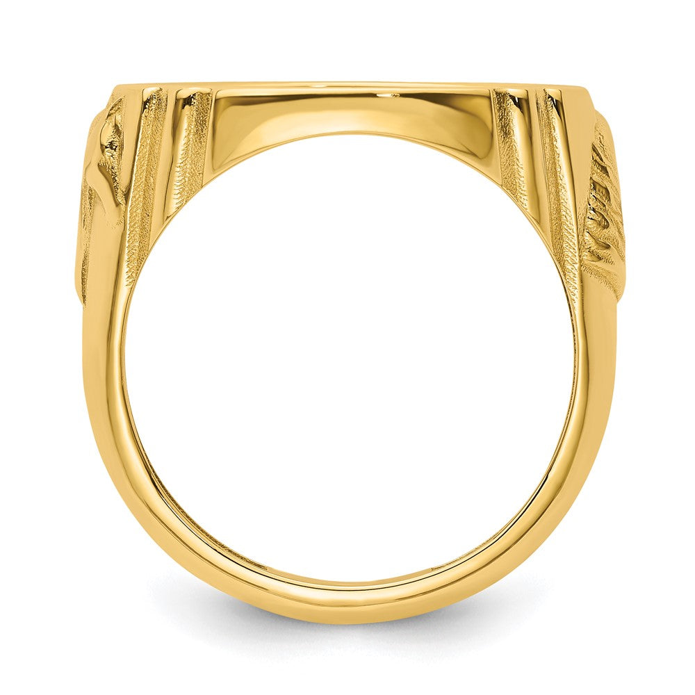 14k Men's Polished & Diamond-cut w/ Horse Sides 16.5mm Coin Bezel Ring