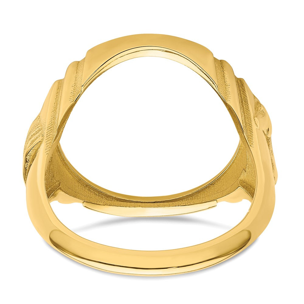 14k Men's Polished & Diamond-cut w/ Horse Sides 16.5mm Coin Bezel Ring