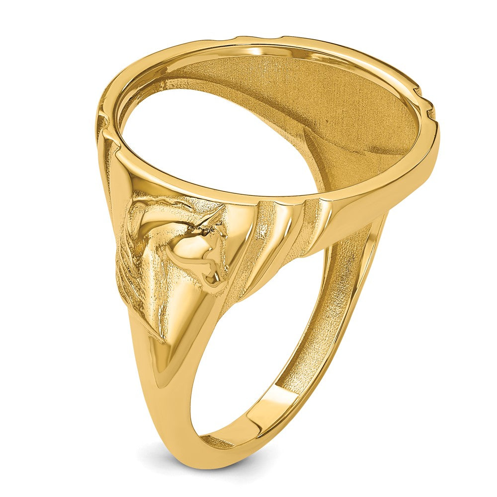 14k Men's Polished & Diamond-cut w/ Horse Sides 16.5mm Coin Bezel Ring