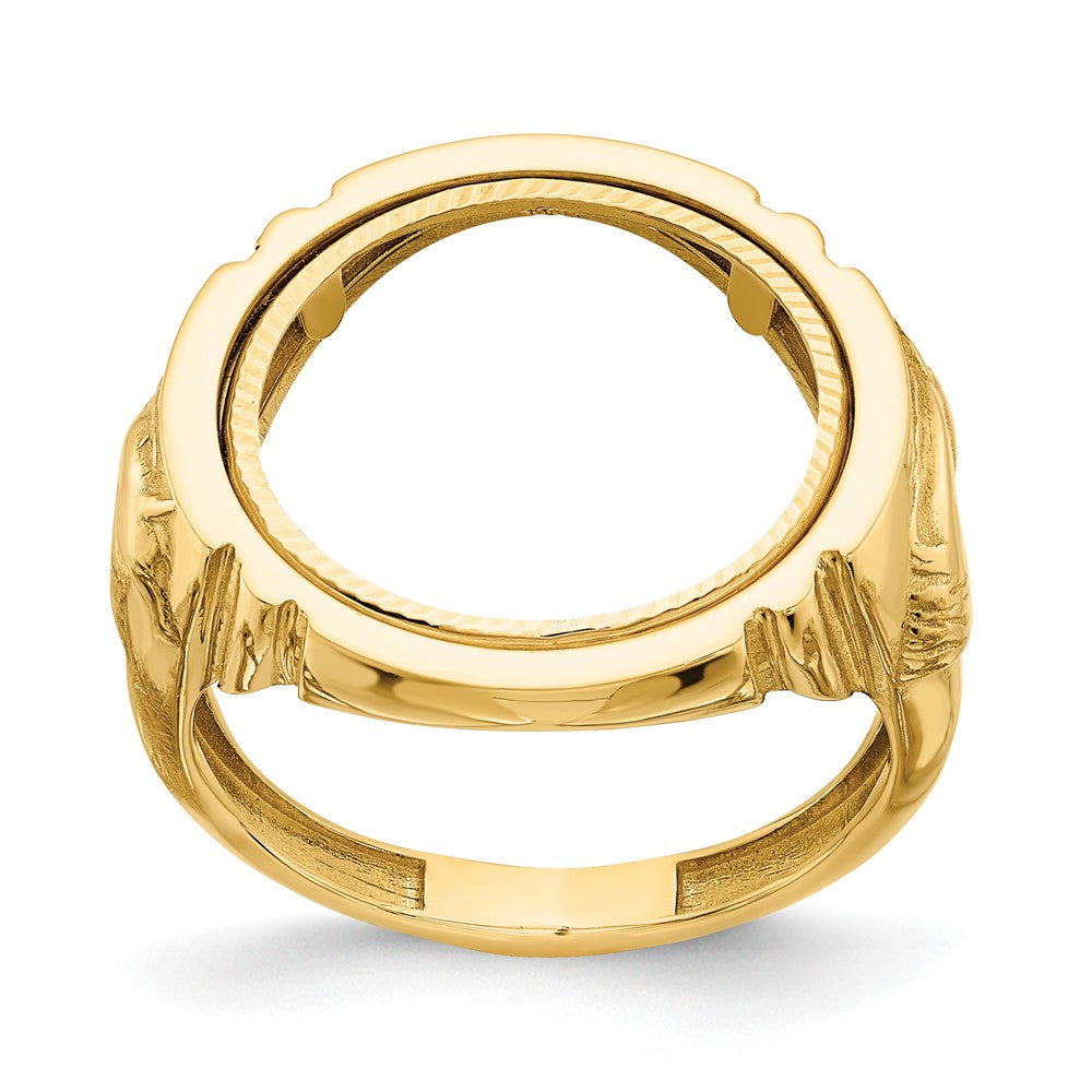 14k Men's Polished & Diamond-cut w/ Horse Sides 16.5mm Coin Bezel Ring