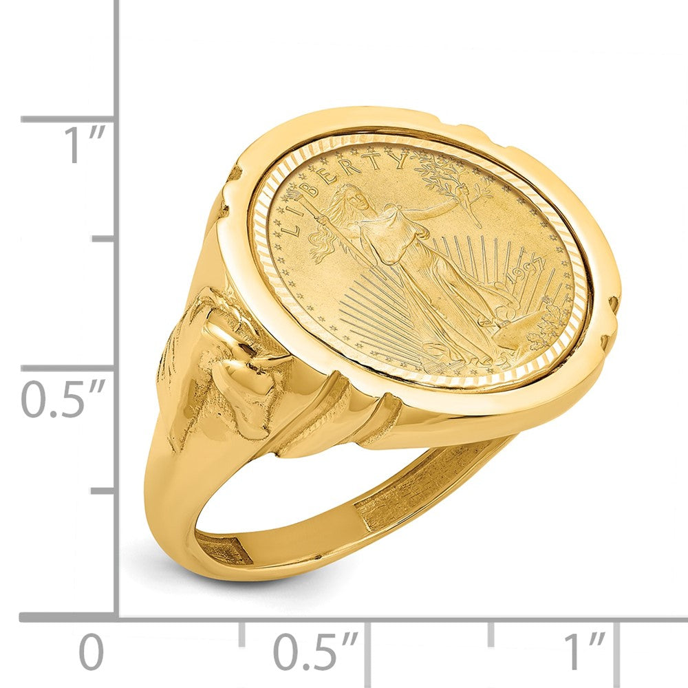14k Polished & D/C Horse Sides Mounted 1/10oz AM Eagle Coin Bezel Ring