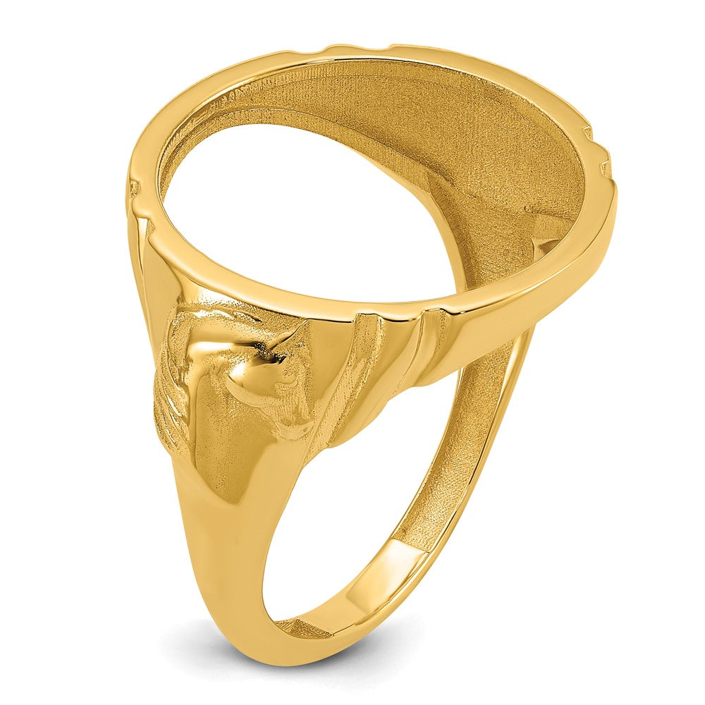 14k Men's Polished with Horse Sides 16.5mm Coin Bezel Ring