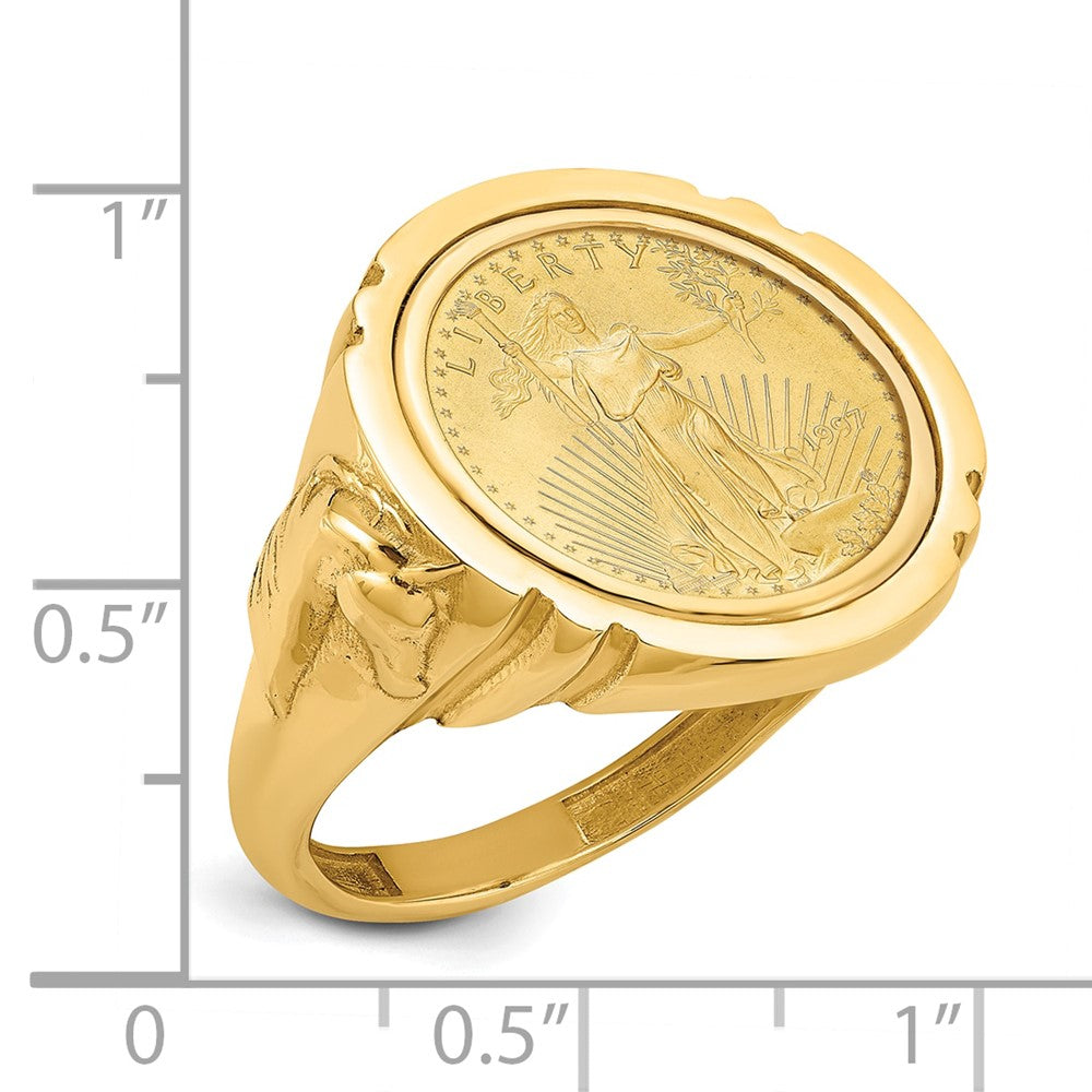 14k Men's Polished Horse Sides Mounted 1/10oz AM Eagle Coin Bezel Ring