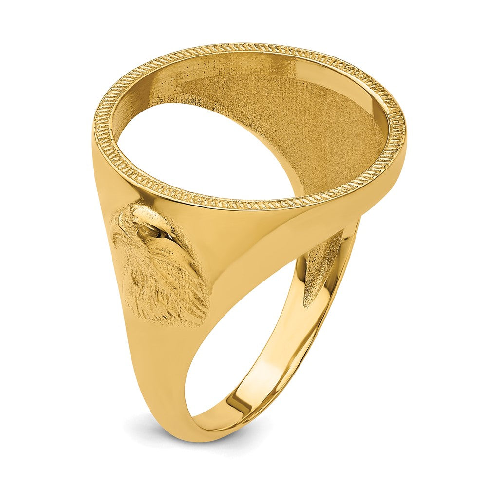 14k Men's Polished & Diamond-cut w/ Eagle Side 16.5mm Coin Bezel Ring