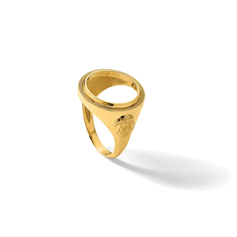 14k Men's Polished & Textured w/ Eagle Side 16.5mm Coin Bezel Ring