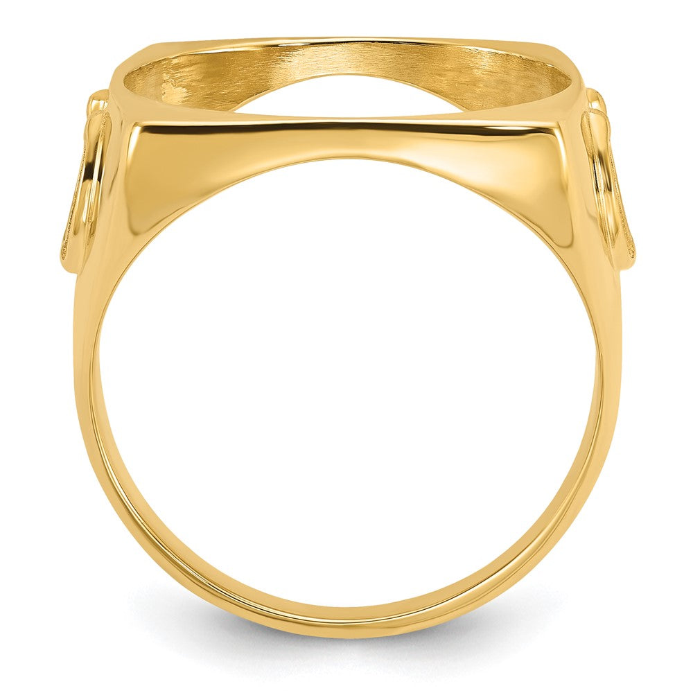 14k Men's Polished & D/C Horseshoe Side Square 16.5mm Coin Bezel Ring