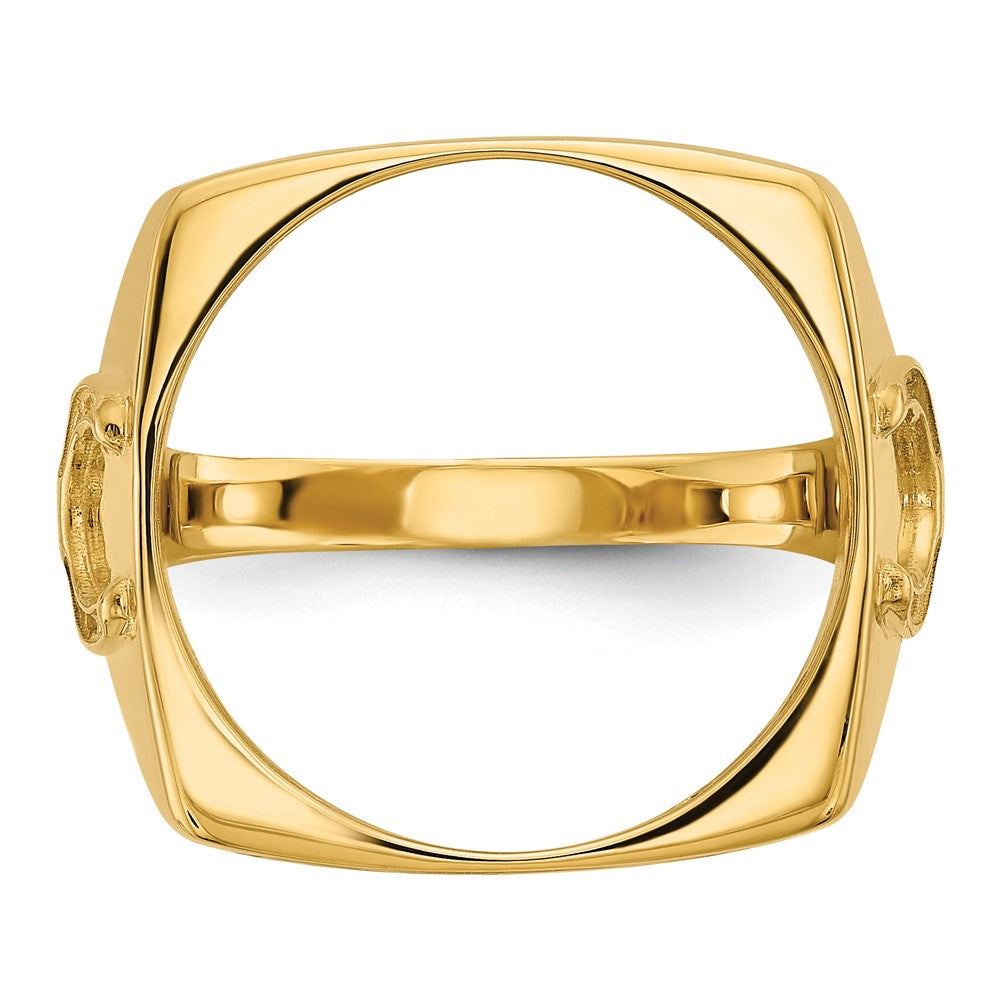 14k Men's Polished & D/C Horseshoe Side Square 16.5mm Coin Bezel Ring