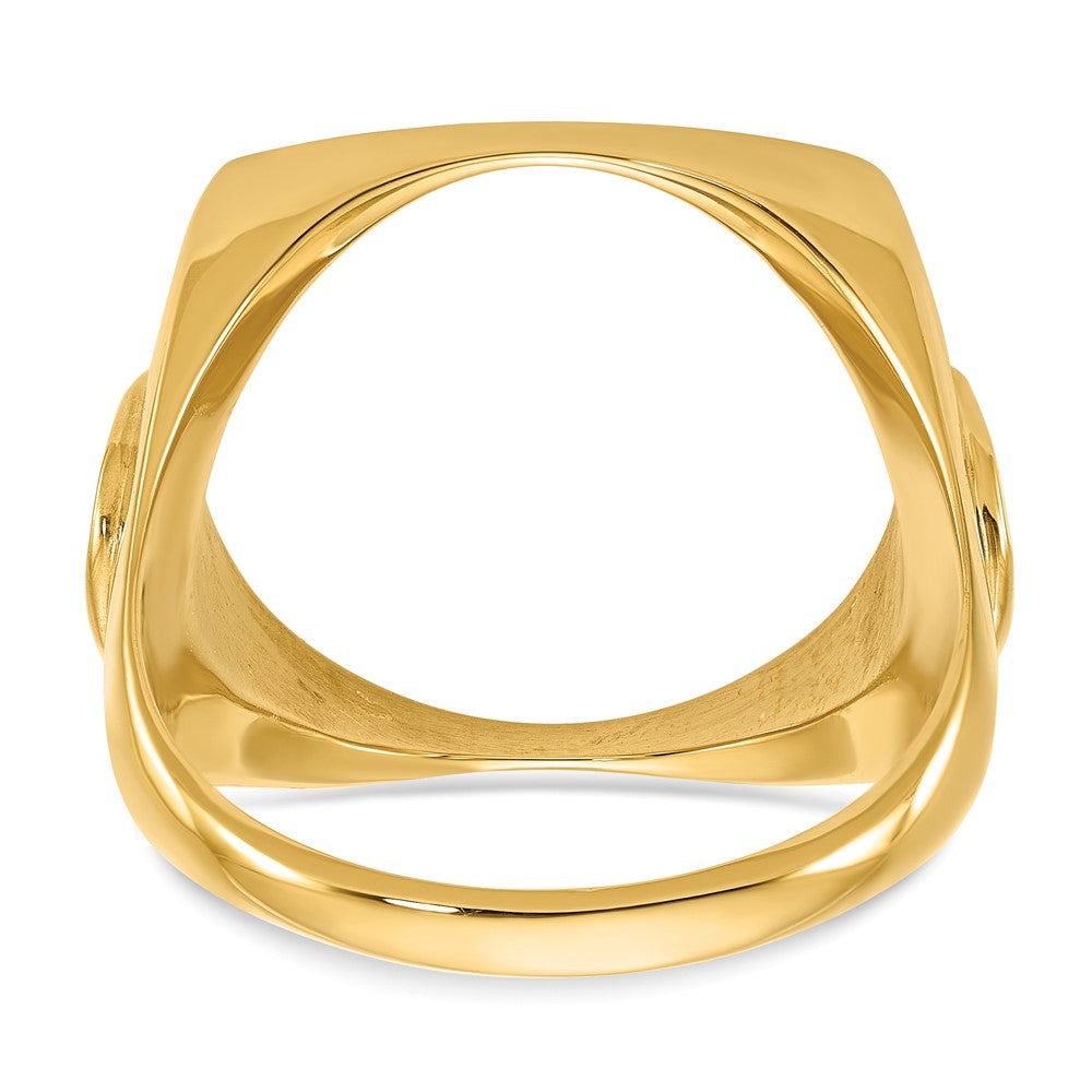 14k Men's Polished & D/C Horseshoe Side Square 16.5mm Coin Bezel Ring