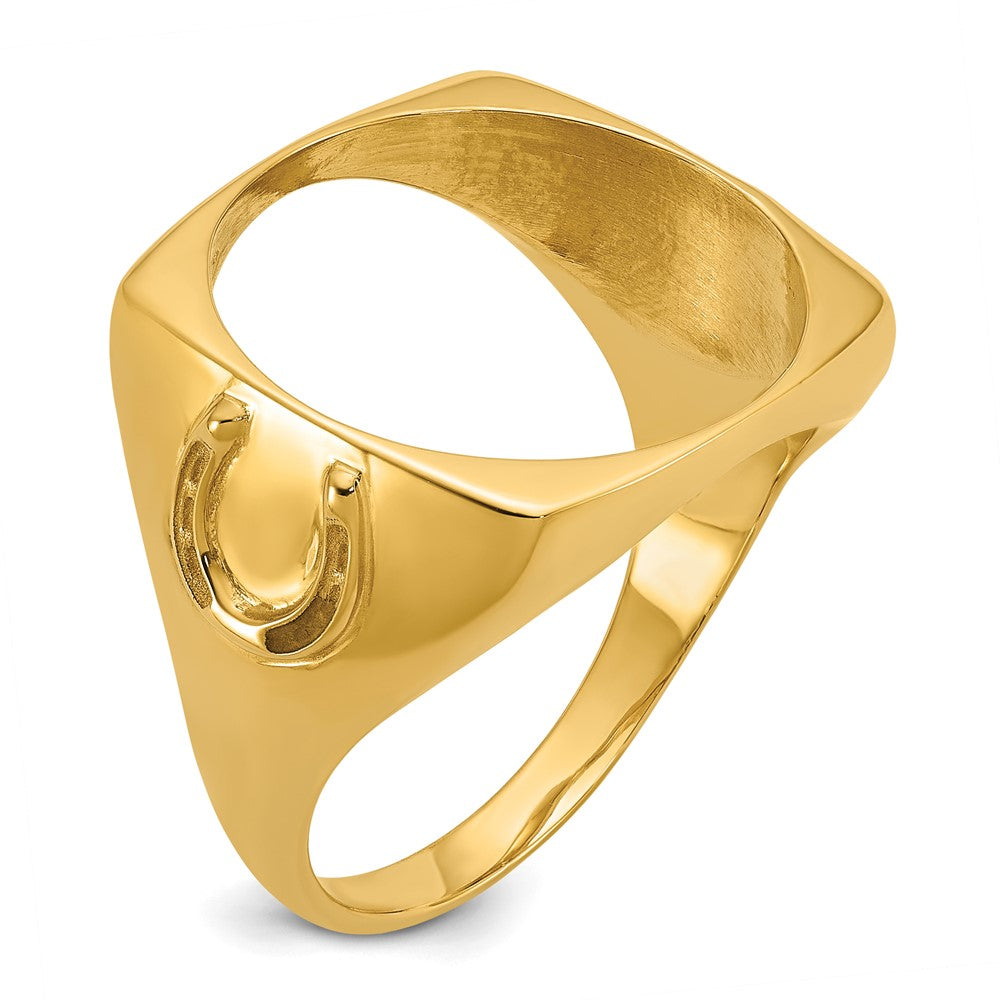 14k Men's Polished & D/C Horseshoe Side Square 16.5mm Coin Bezel Ring