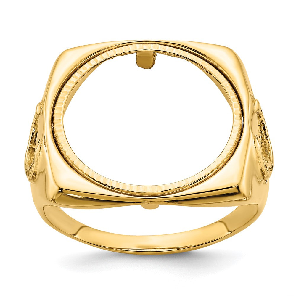 14k Men's Polished & D/C Horseshoe Side Square 16.5mm Coin Bezel Ring