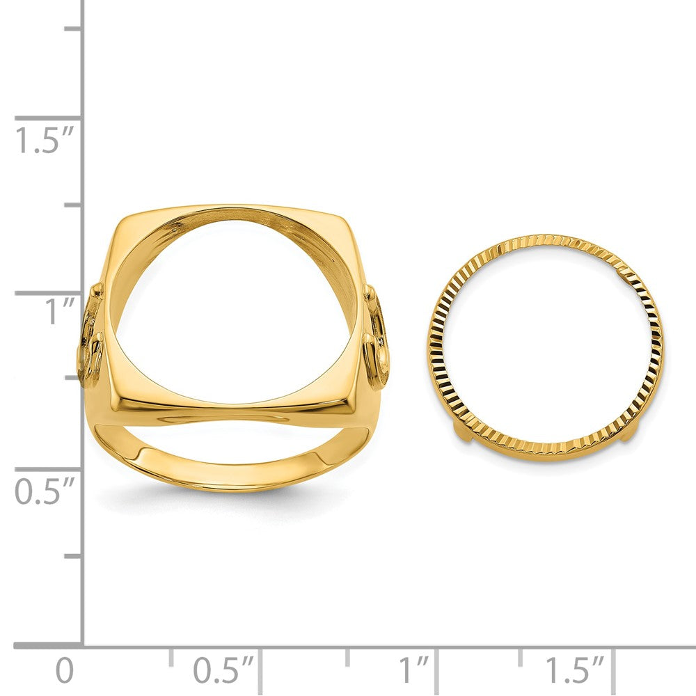 14k Men's Polished & D/C Horseshoe Side Square 16.5mm Coin Bezel Ring