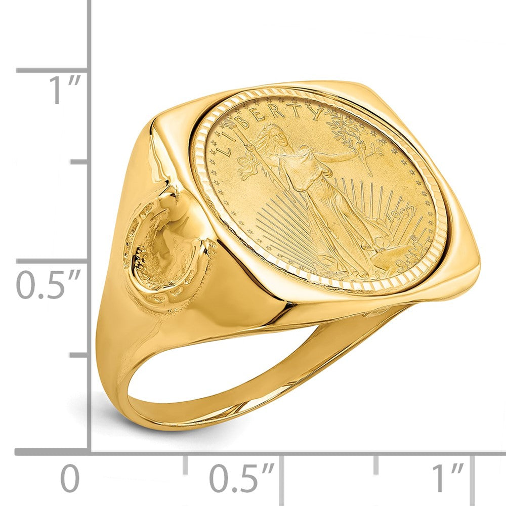 14k Men's D/C Horseshoe Side Square Mnted 1/10oz AM Eagle Coin Ring