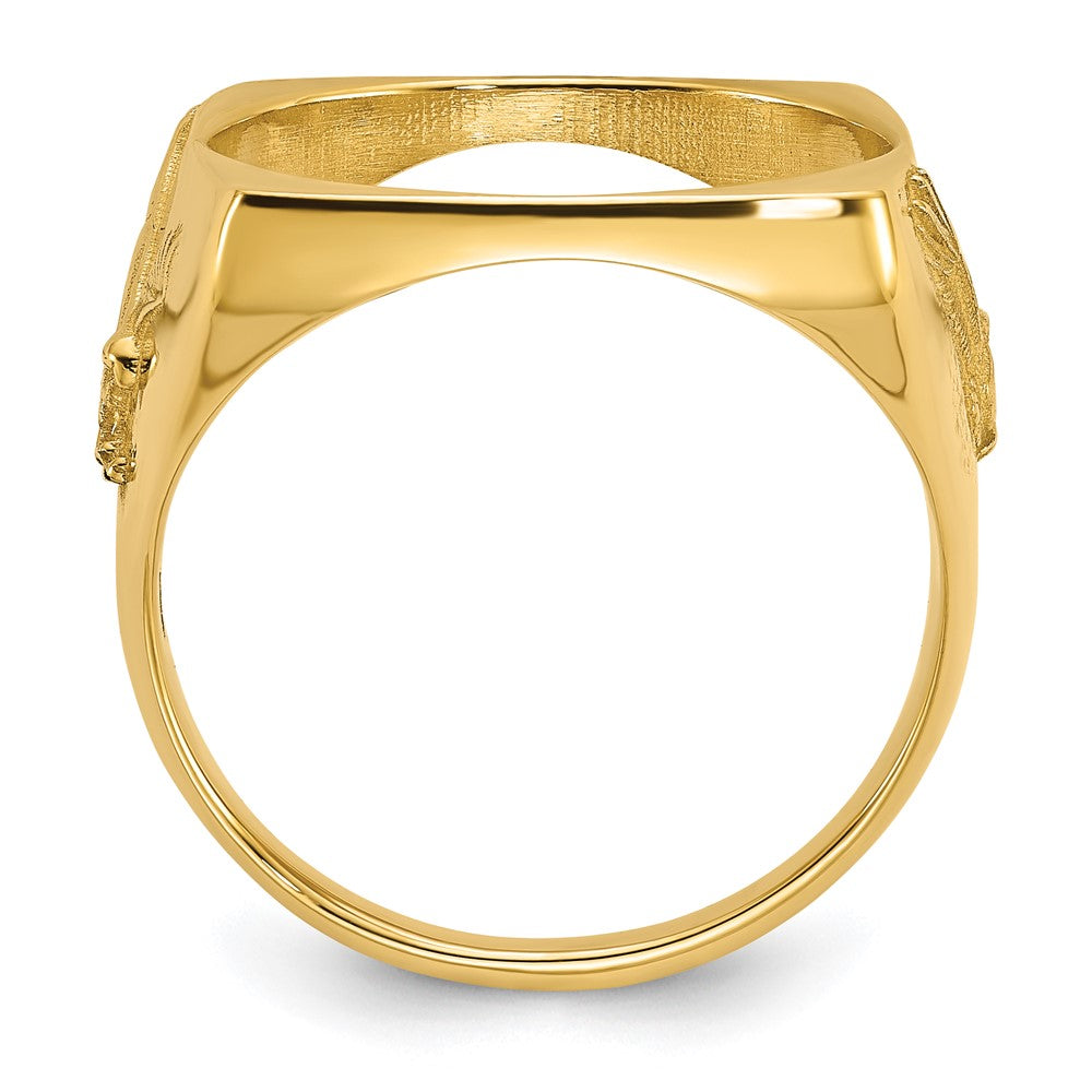 14k Men's Polished & D/C w/ Eagle Side Square 16.5mm Coin Bezel Ring