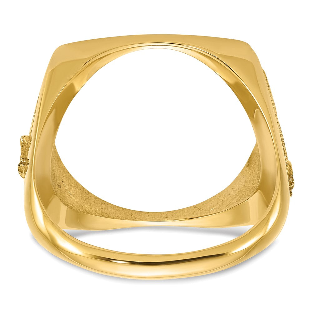 14k Men's Polished & D/C w/ Eagle Side Square 16.5mm Coin Bezel Ring
