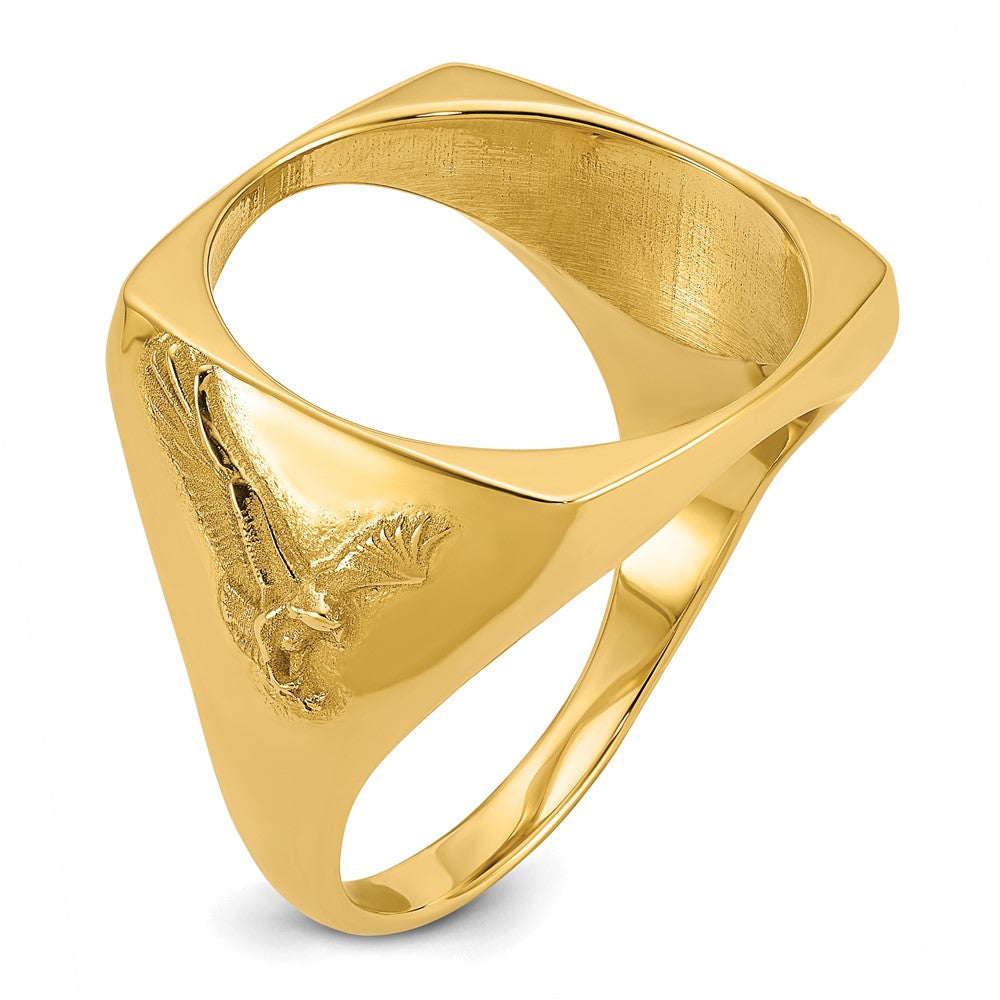 14k Men's Polished & D/C w/ Eagle Side Square 16.5mm Coin Bezel Ring