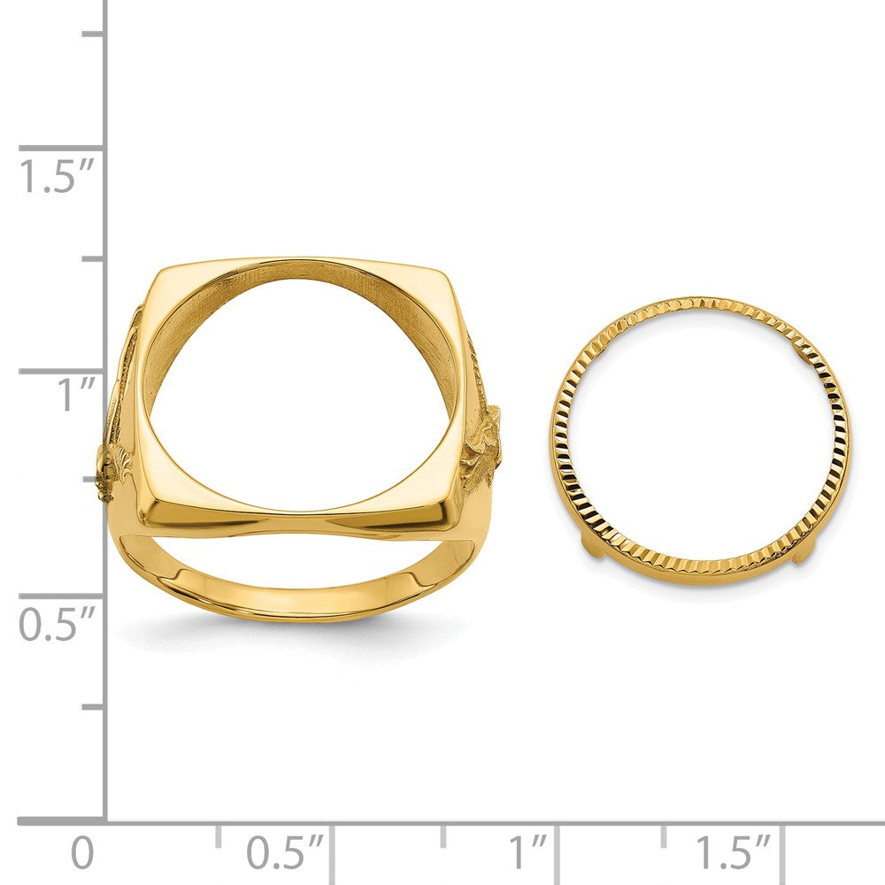 14k Men's Polished & D/C w/ Eagle Side Square 16.5mm Coin Bezel Ring