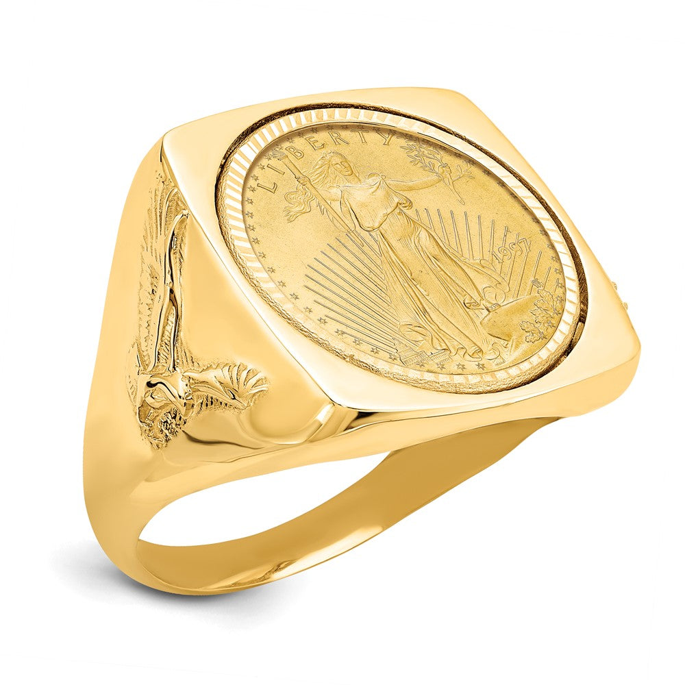 14k Men's D/C Eagle Side Square Mnted 1/10oz AM Eagle Coin Bezel Ring