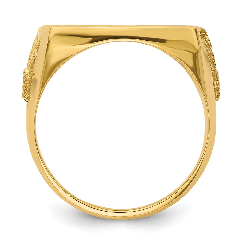 14k Men's Polished Flying Eagle Side Square 16.5mm Coin Bezel Ring